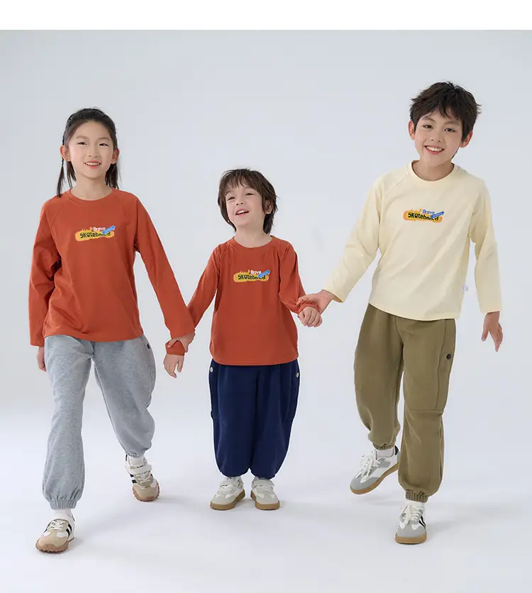 Kids Sweatpants Set Cotton Orange White Long Sleeve — feature 24