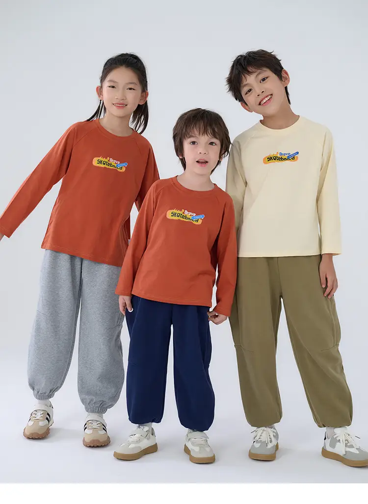 Kids Sweatpants Set Cotton Orange White Long Sleeve — feature 27
