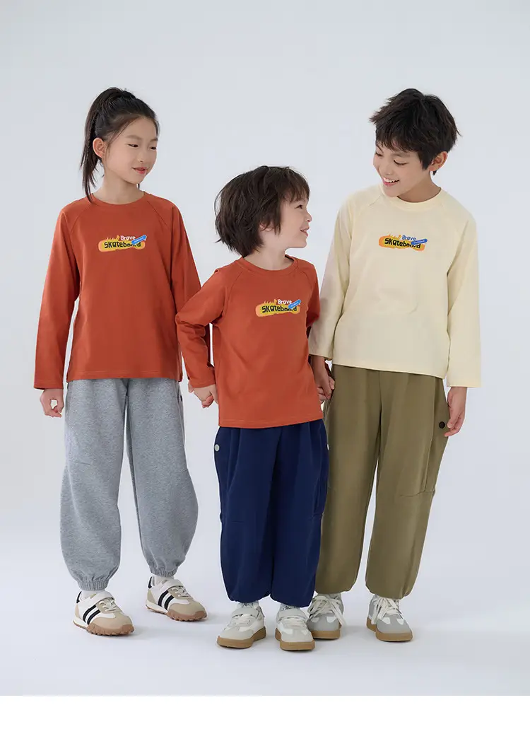 Kids Sweatpants Set Cotton Orange White Long Sleeve — feature 31