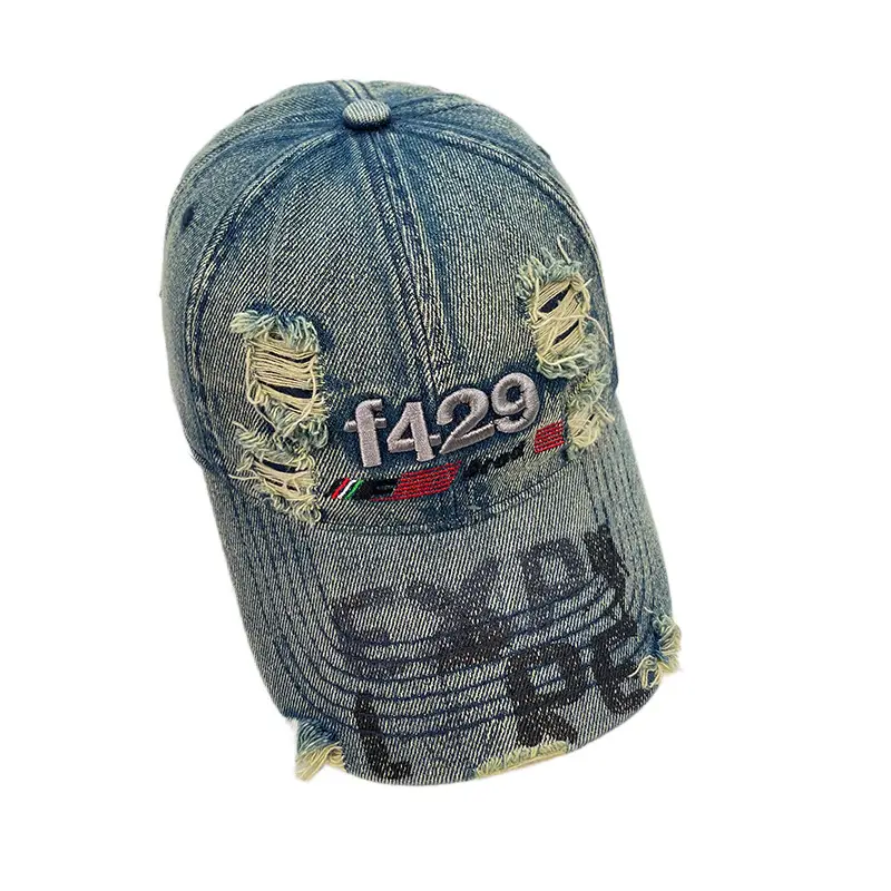 Women Washed Denim Baseball Cap with F120X Embroidery - Image 10
