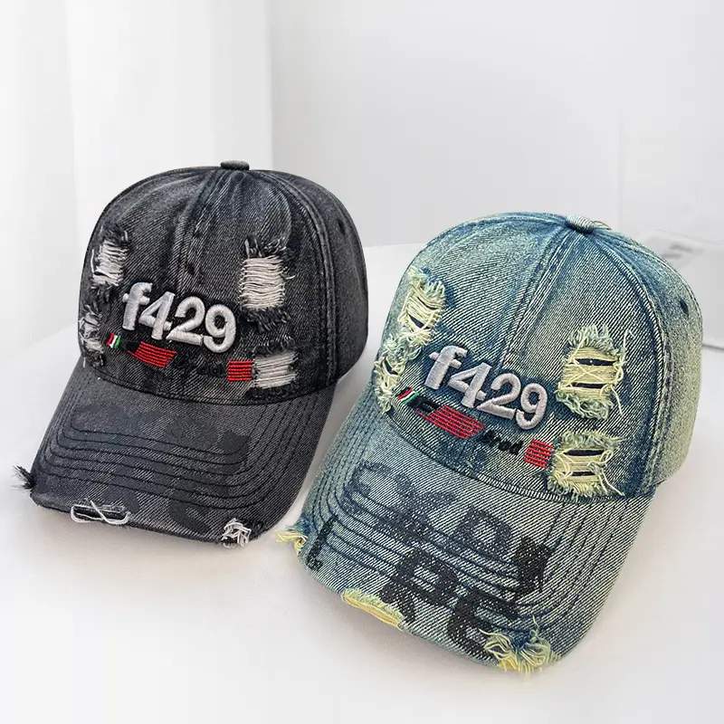 Women Washed Denim Baseball Cap with F120X Embroidery — feature 18