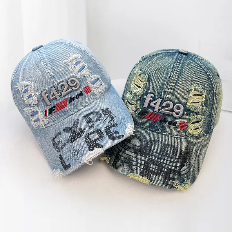 Women Washed Denim Baseball Cap with F120X Embroidery — feature 19