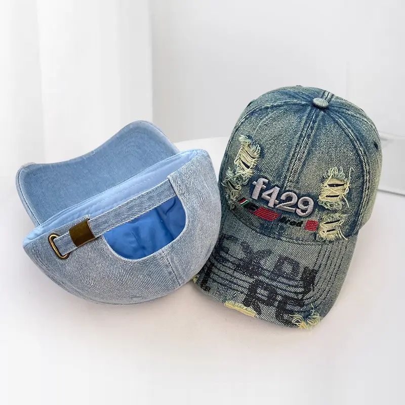 Women Washed Denim Baseball Cap with F120X Embroidery — feature 20