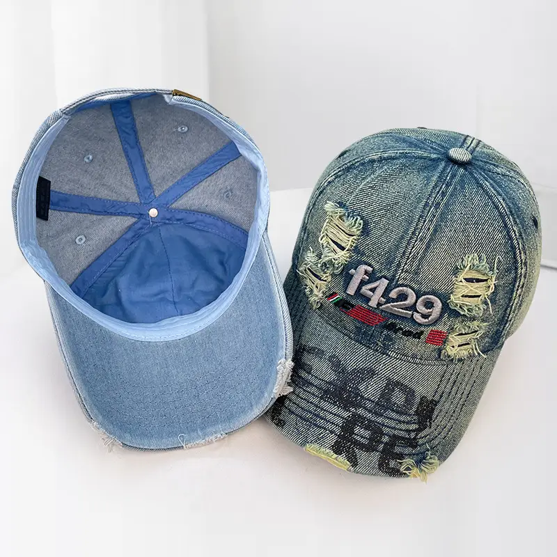Women Washed Denim Baseball Cap with F120X Embroidery — feature 21