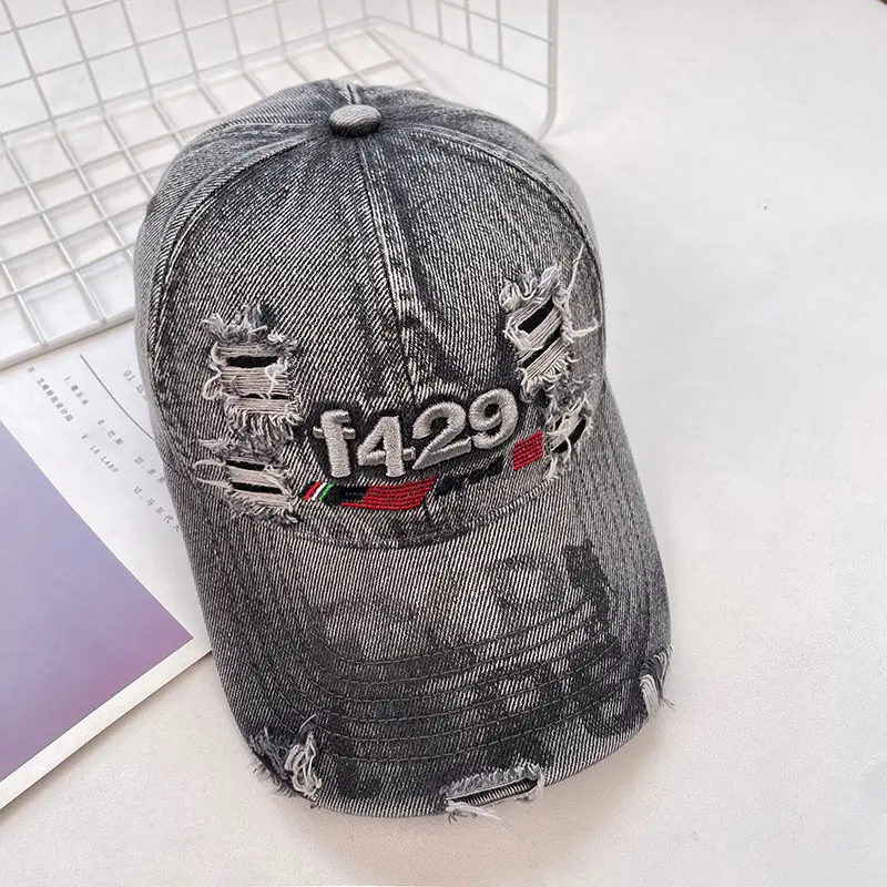 Women Washed Denim Baseball Cap with F120X Embroidery — feature 22