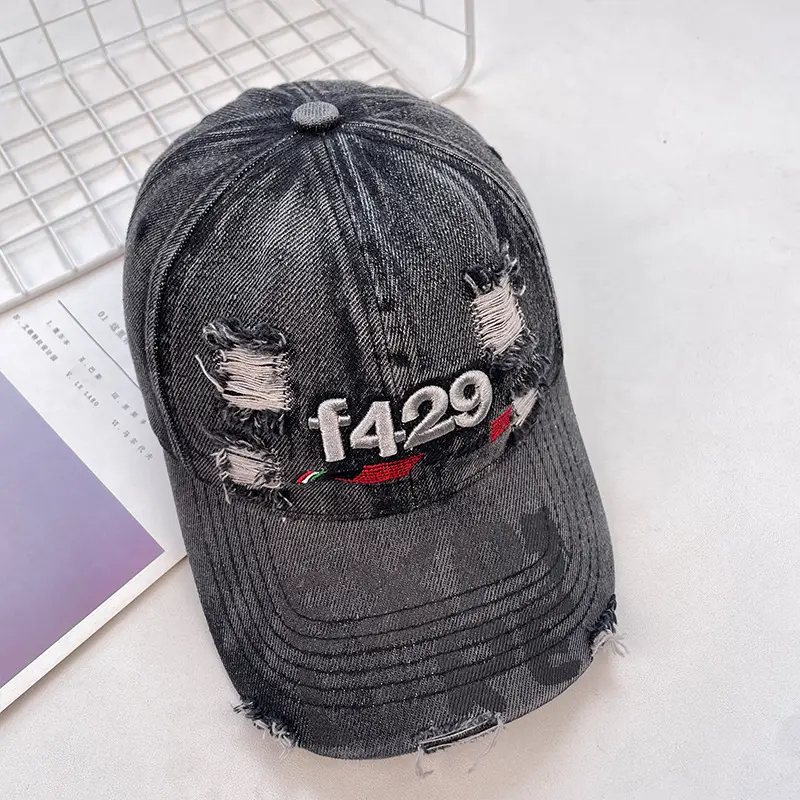 Women Washed Denim Baseball Cap with F120X Embroidery — feature 23