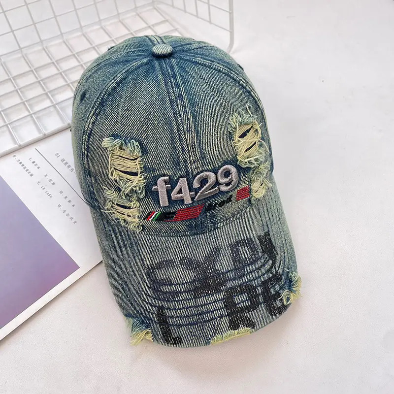 Women Washed Denim Baseball Cap with F120X Embroidery — feature 24