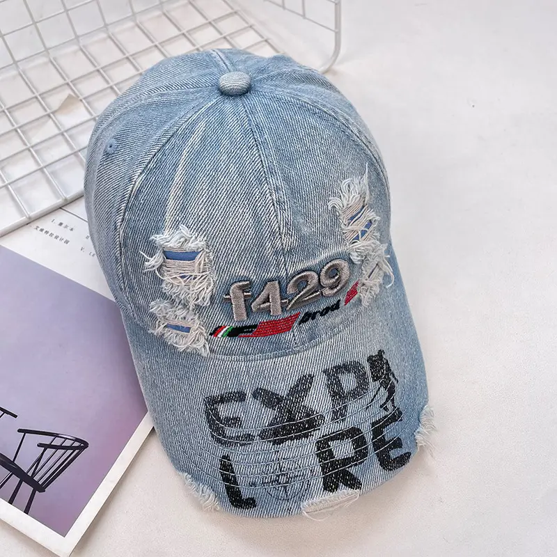 Women Washed Denim Baseball Cap with F120X Embroidery — feature 25