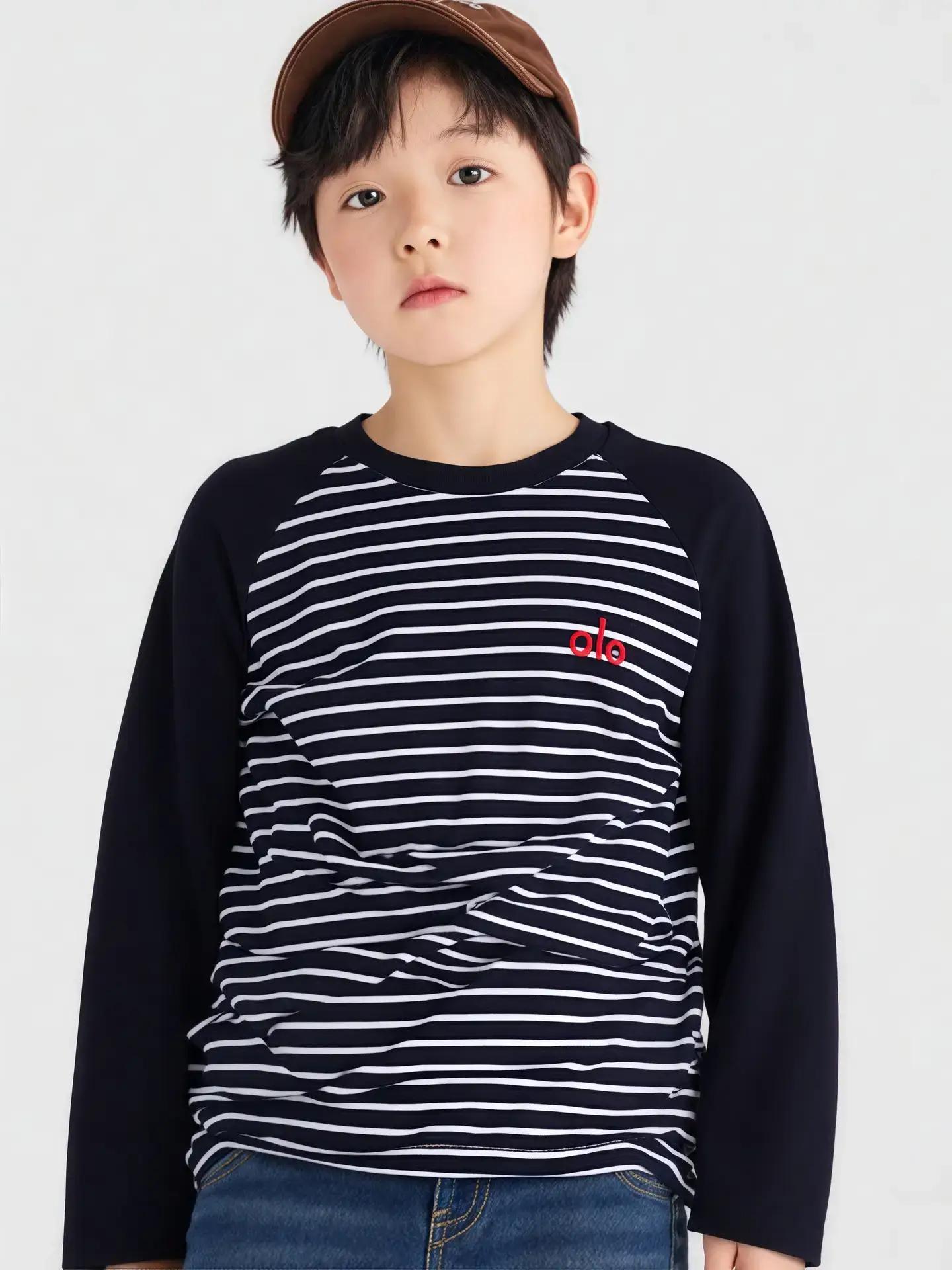 Boy's Pink & White Long Sleeve T-Shirt with Korean Style Cap - Image 6