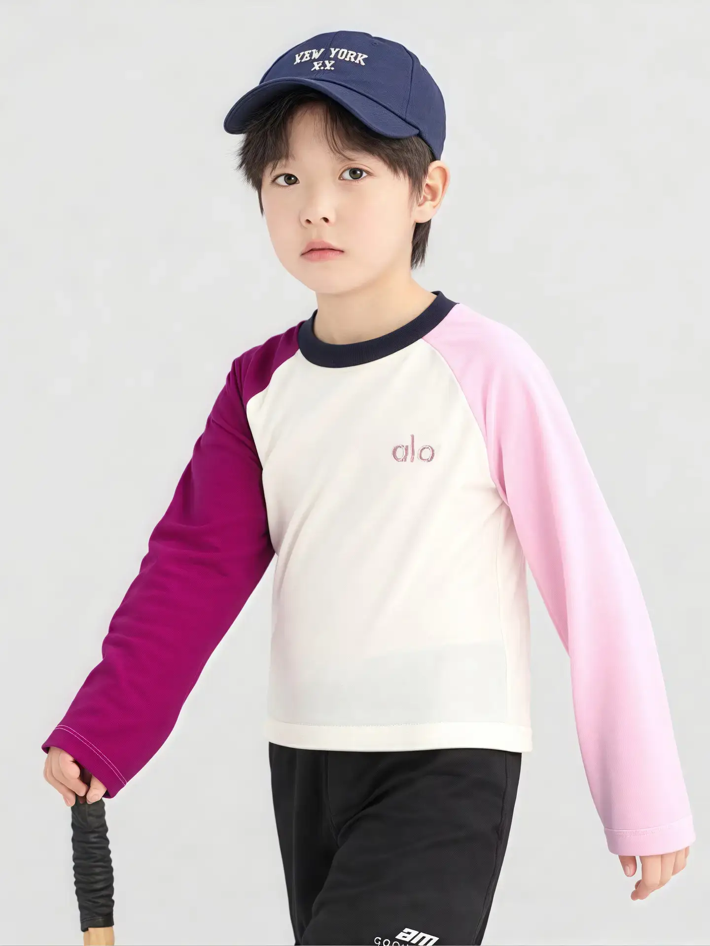 Boy's Pink & White Long Sleeve T-Shirt with Korean Style Cap - Image 7