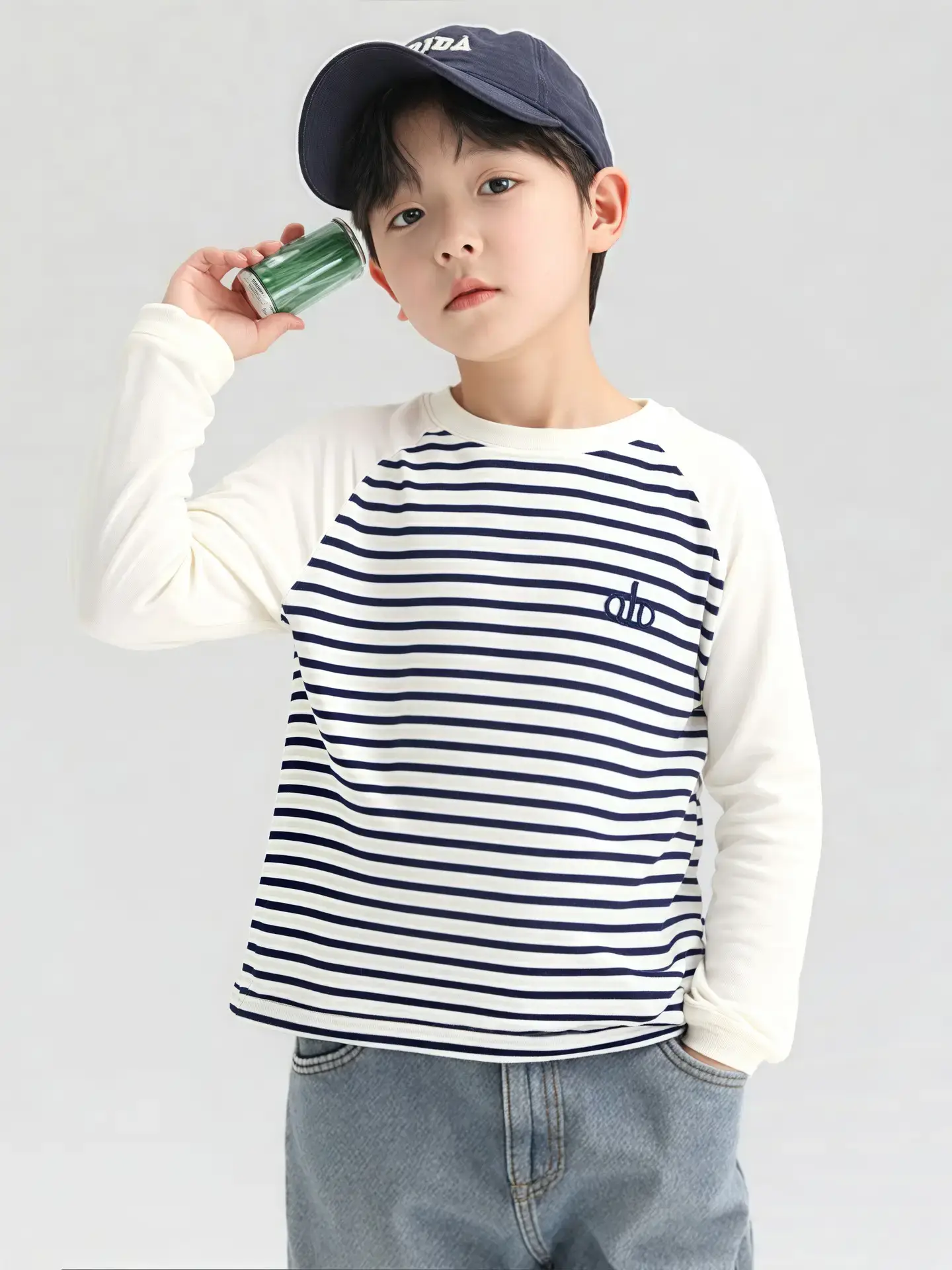 Boy's Pink & White Long Sleeve T-Shirt with Korean Style Cap - Image 8