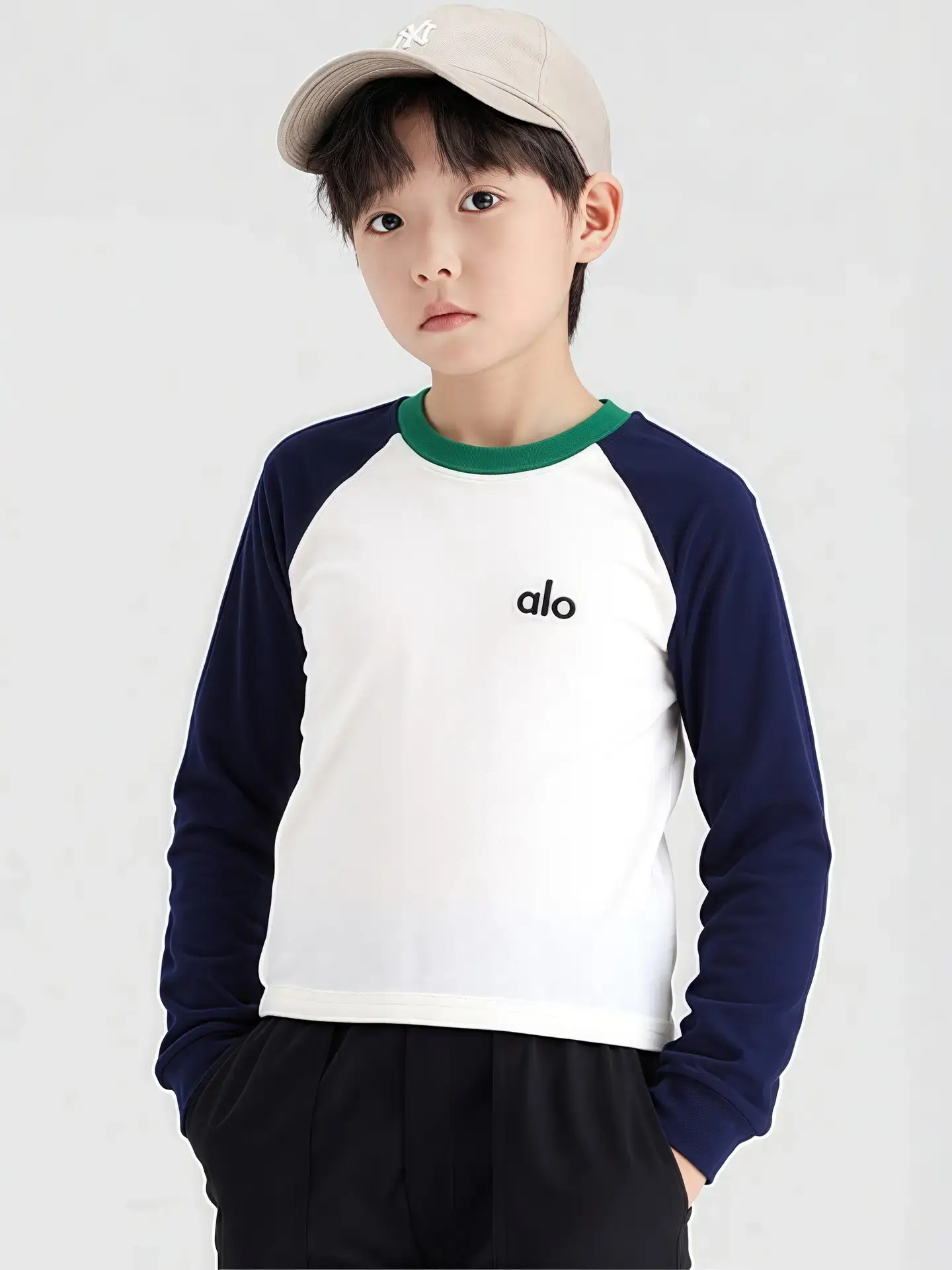 Boy's Pink & White Long Sleeve T-Shirt with Korean Style Cap - Image 9