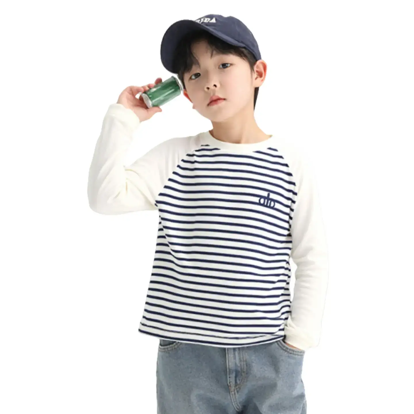 Boy's Pink & White Long Sleeve T-Shirt with Korean Style Cap — feature 11