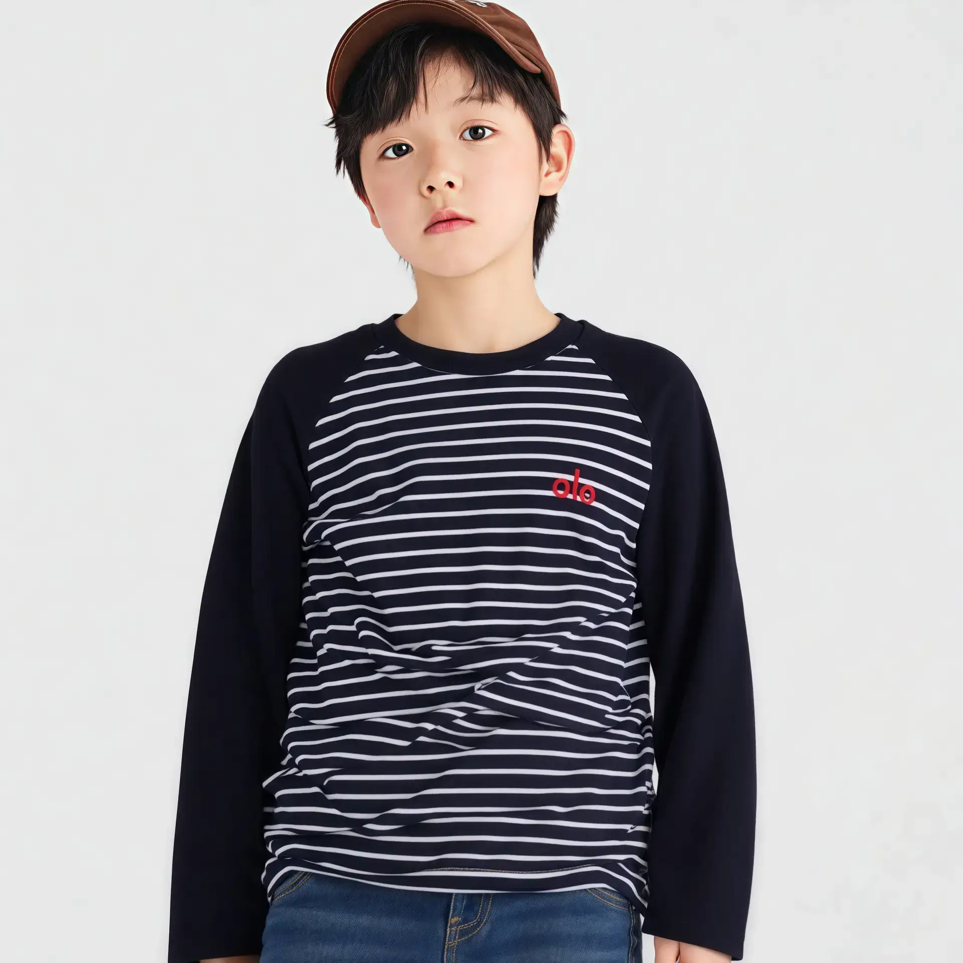 Boy's Pink & White Long Sleeve T-Shirt with Korean Style Cap - Image 3