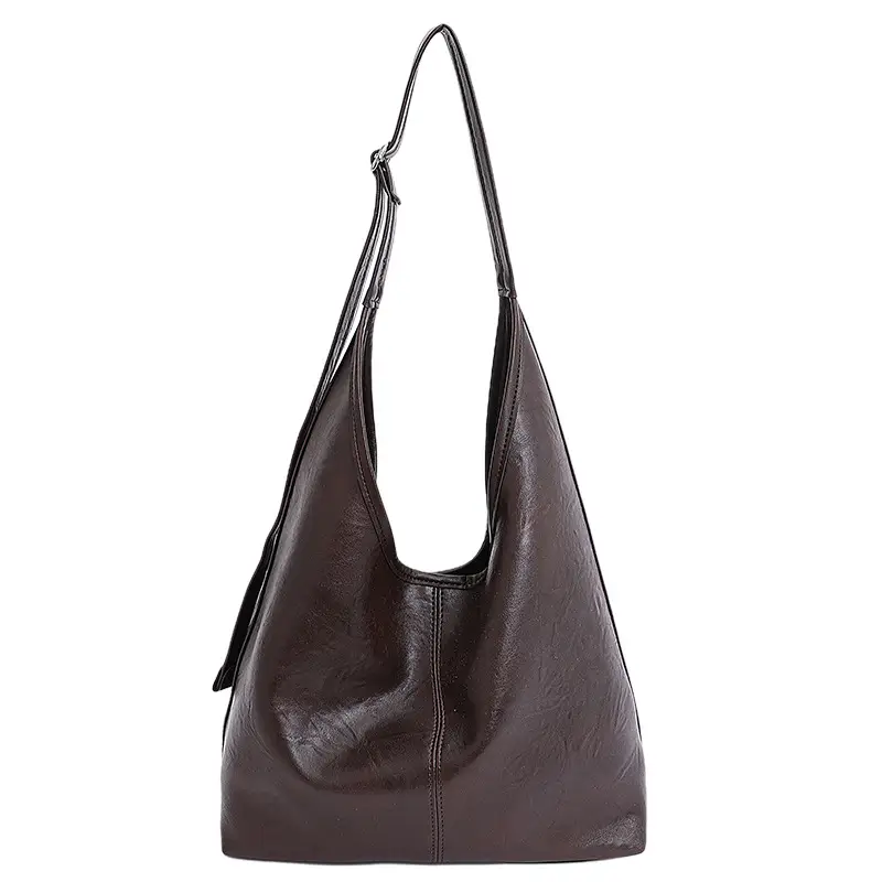 Large Capacity Leather Shoulder Bag Black Brown - Image 9
