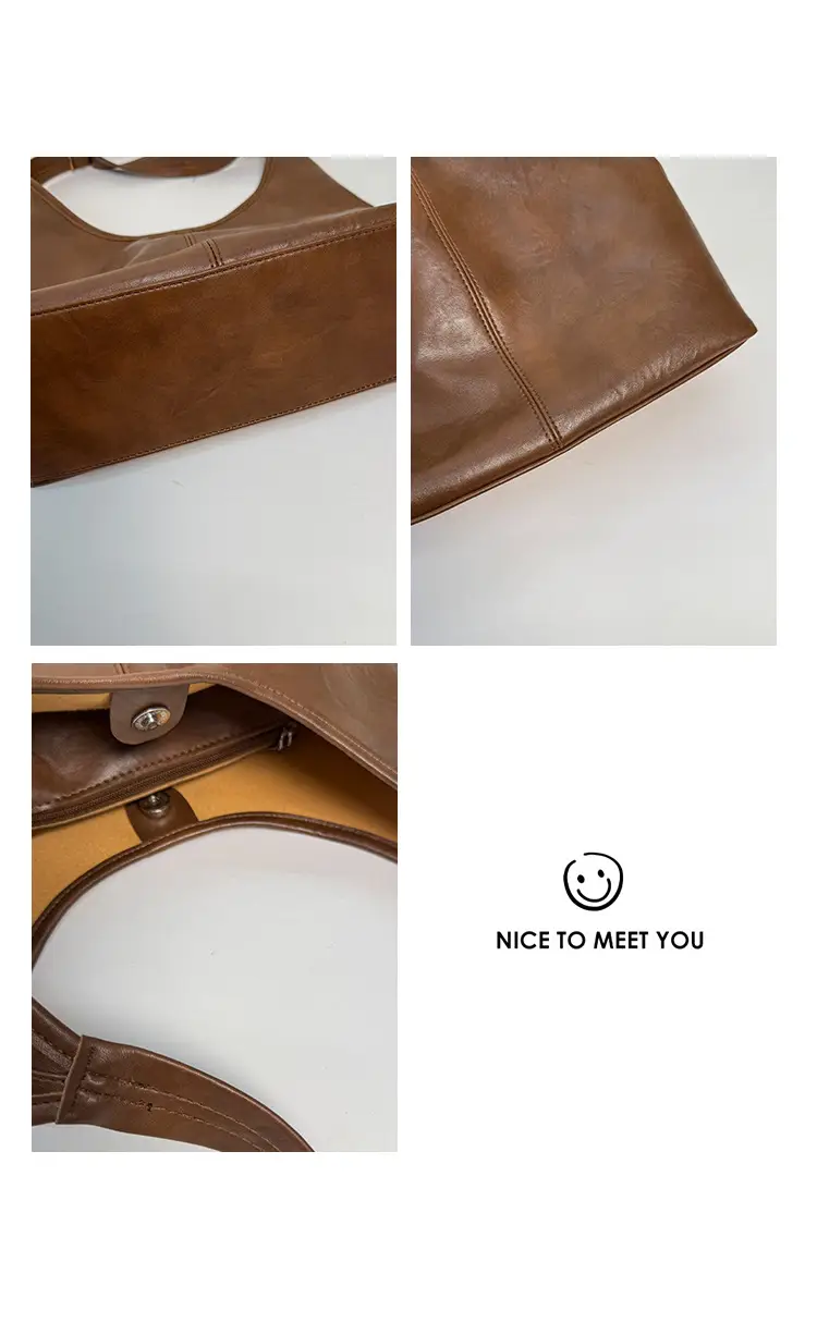 Large Capacity Leather Shoulder Bag Black Brown — feature 13