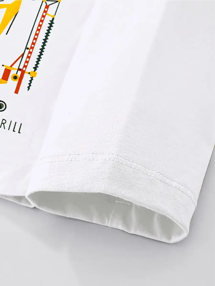 Kids Cotton T-Shirt Cartoon Excavator Print