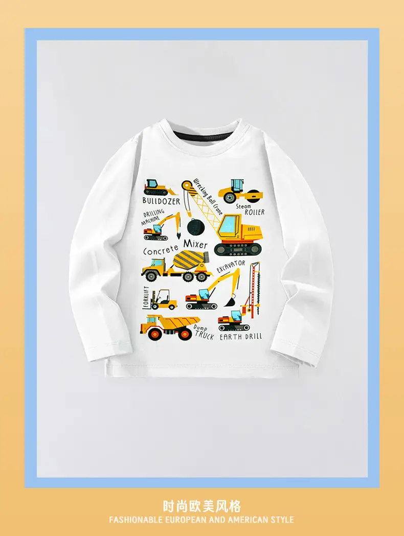 Kids Cotton T-Shirt Cartoon Excavator Print — feature 3