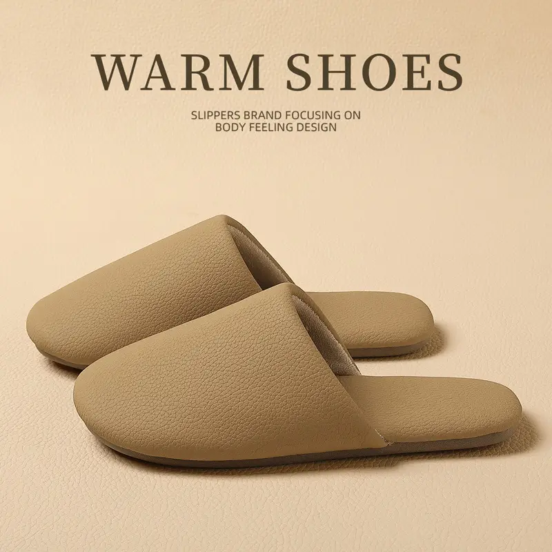 Pu Cotton Slippers for Women, Autumn and Winter, Japanese Style, Indoor Home Use, Soft Sole, Non-Slip, Plush, Warm, Household Cotton Slippers for Men, Winter Wholesale - Image 5
