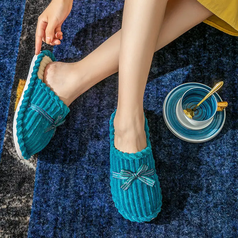 Women's Winter Plush Bow Slippers Red Indoor Warm - Image 9