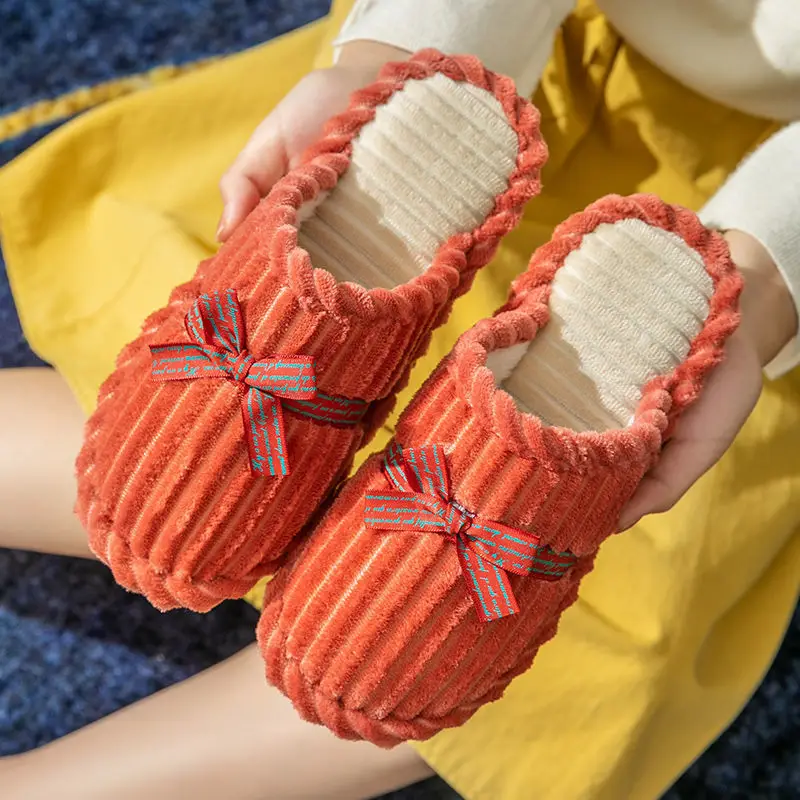 Women's Winter Plush Bow Slippers Red Indoor Warm - Image 11