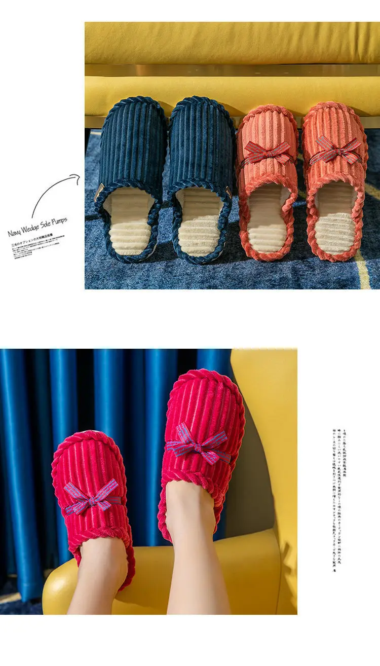 Women's Winter Plush Bow Slippers Red Indoor Warm — feature 11