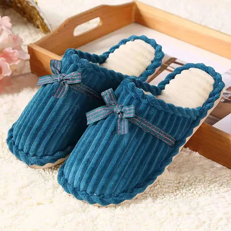 Women's Winter Plush Bow Slippers Red Indoor Warm - Image 2