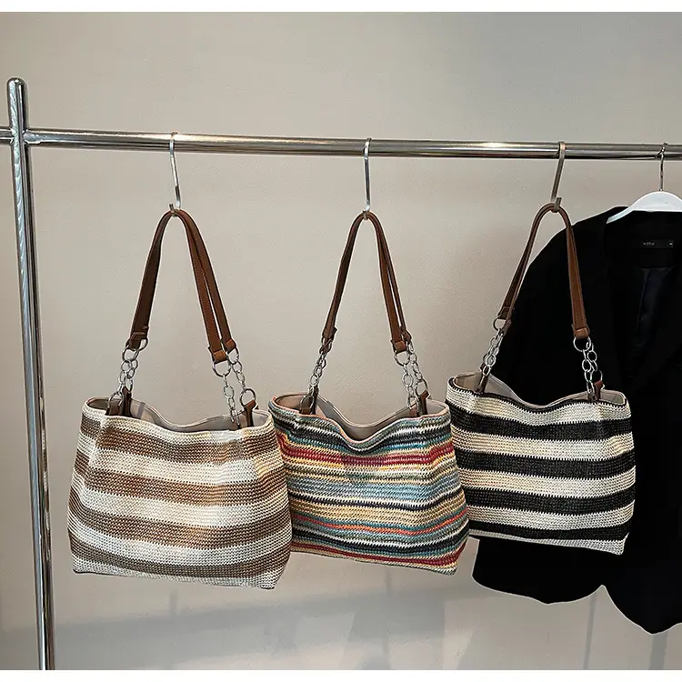 Cross-Border Striped Woven Bag Large Capacity Shoulder Underarm Bag — feature 1