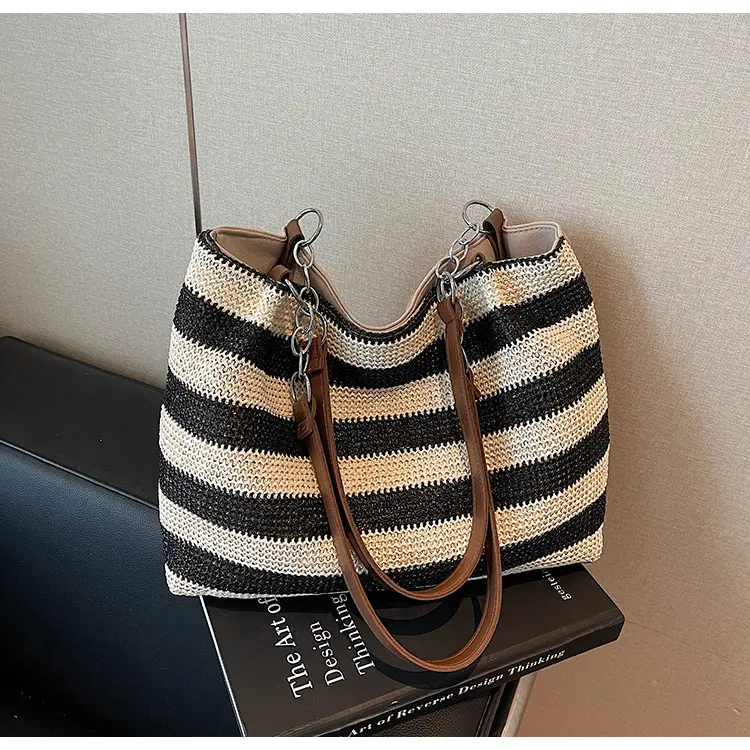 Cross-Border Striped Woven Bag Large Capacity Shoulder Underarm Bag — feature 10