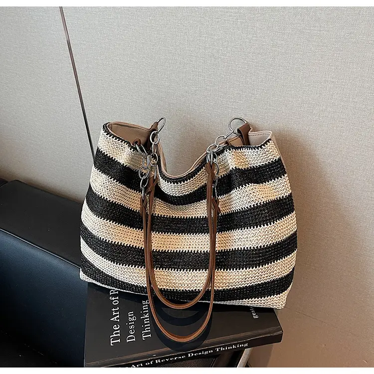 Cross-Border Striped Woven Bag Large Capacity Shoulder Underarm Bag — feature 11