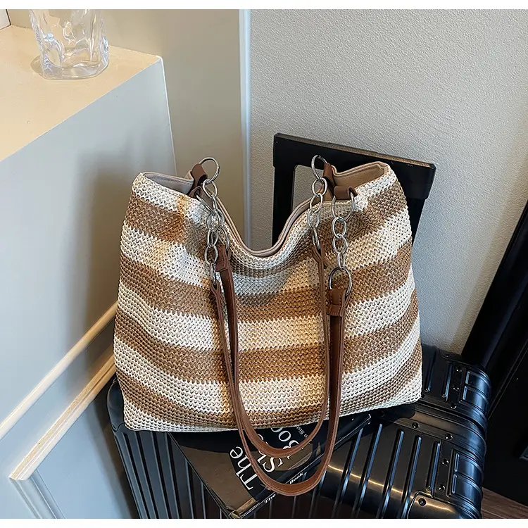 Cross-Border Striped Woven Bag Large Capacity Shoulder Underarm Bag — feature 12