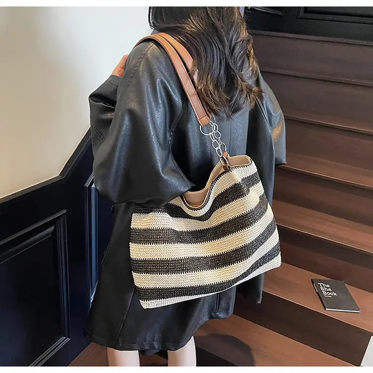 Cross-Border Striped Woven Bag Large Capacity Shoulder Underarm Bag — feature 14
