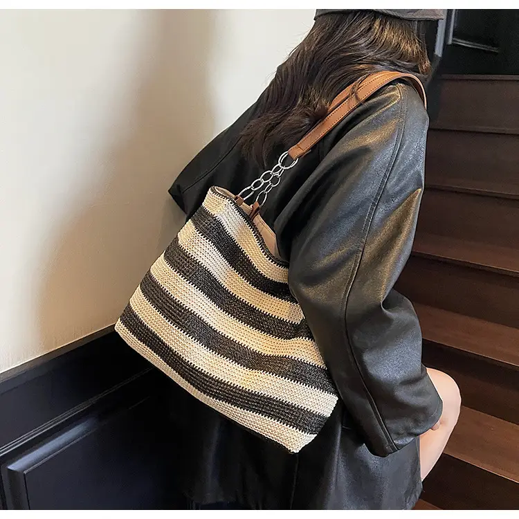 Cross-Border Striped Woven Bag Large Capacity Shoulder Underarm Bag — feature 15