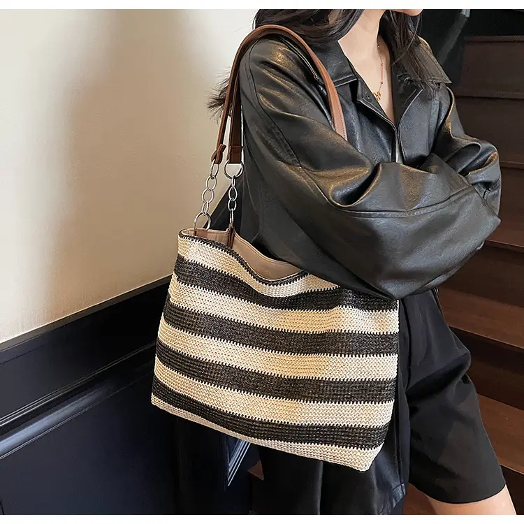 Cross-Border Striped Woven Bag Large Capacity Shoulder Underarm Bag — feature 16