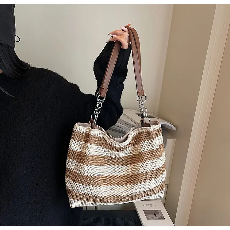 Cross-Border Striped Woven Bag Large Capacity Shoulder Underarm Bag — feature 17