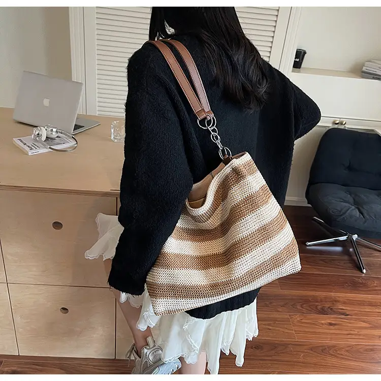 Cross-Border Striped Woven Bag Large Capacity Shoulder Underarm Bag — feature 19