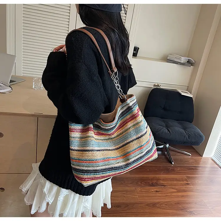 Cross-Border Striped Woven Bag Large Capacity Shoulder Underarm Bag — feature 20