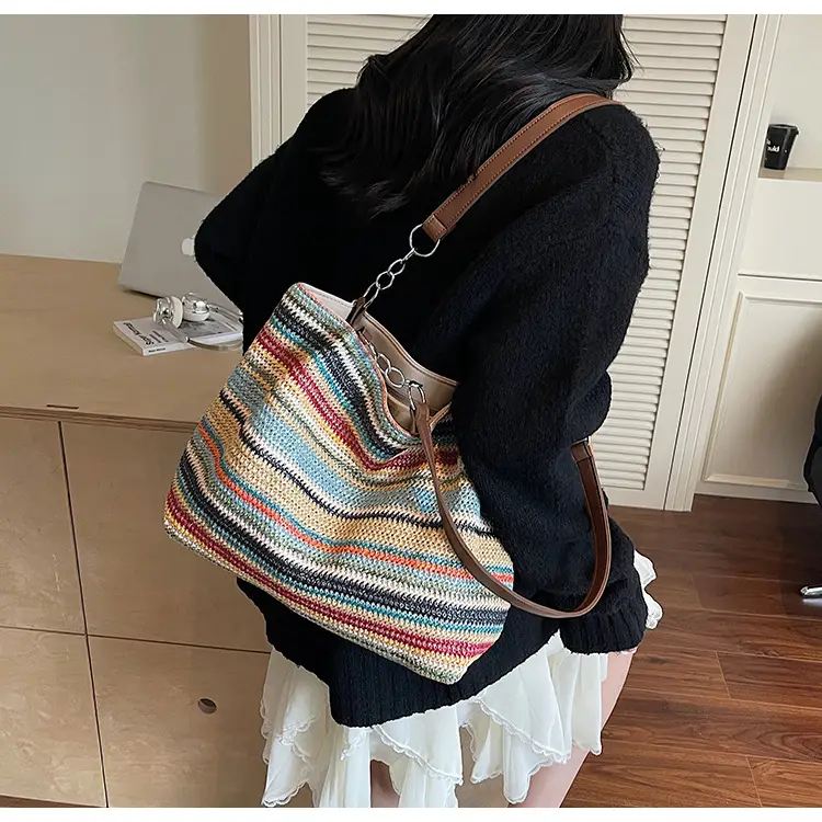 Cross-Border Striped Woven Bag Large Capacity Shoulder Underarm Bag — feature 21