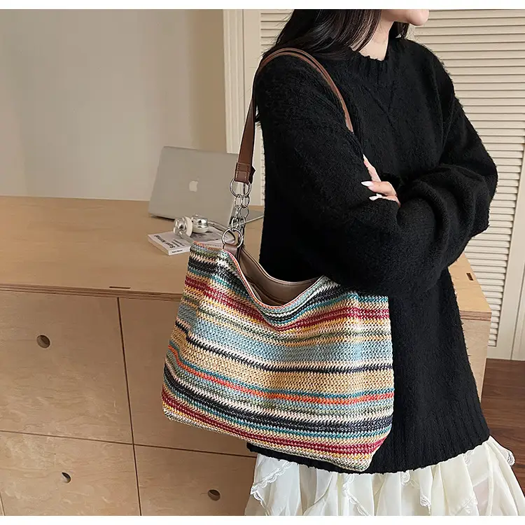 Cross-Border Striped Woven Bag Large Capacity Shoulder Underarm Bag — feature 22