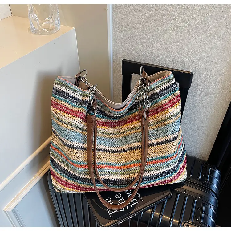 Cross-Border Striped Woven Bag Large Capacity Shoulder Underarm Bag — feature 8
