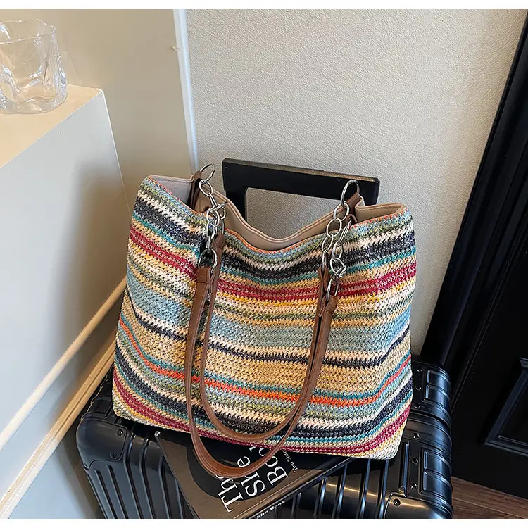 Cross-Border Striped Woven Bag Large Capacity Shoulder Underarm Bag — feature 9