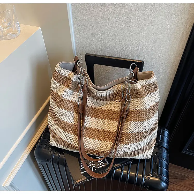 Cross-Border Striped Woven Bag Large Capacity Shoulder Underarm Bag - Image 2