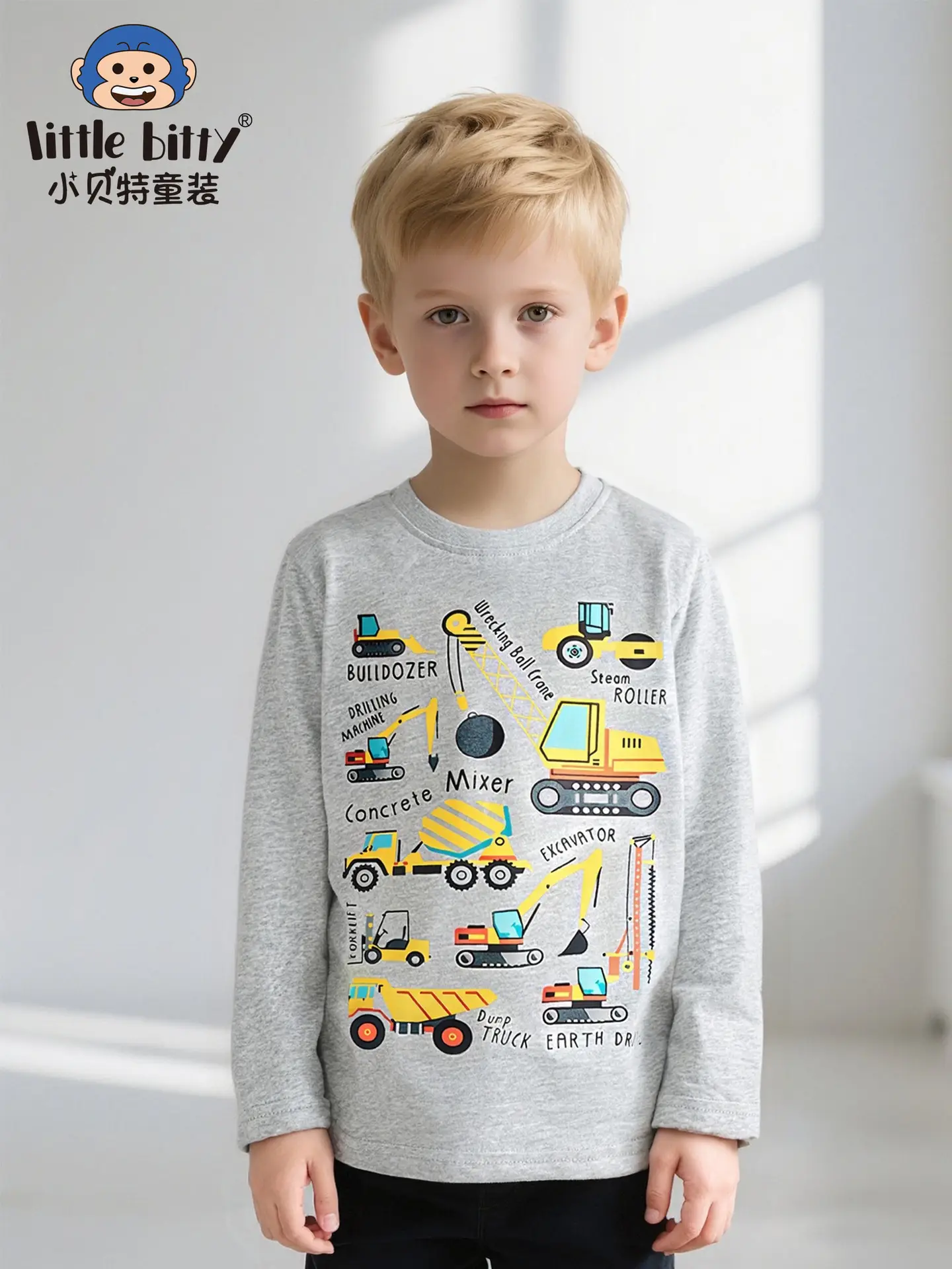 European American Boys Cotton Excavator Print Sweatshirt