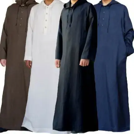 2024 Muslim Robe Long Hooded Muslim Shirt Brown - Image 2