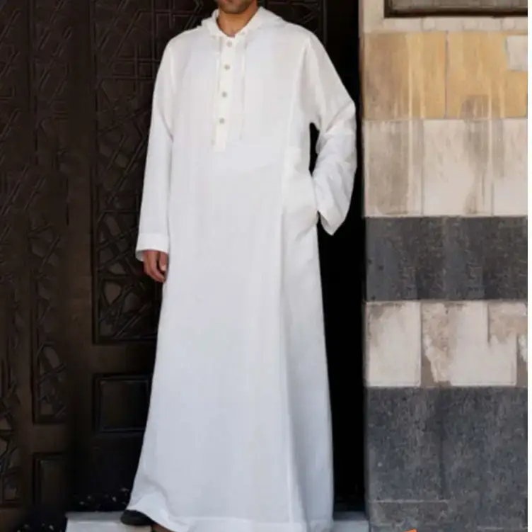 2024 Muslim Robe Long Hooded Muslim Shirt Brown - Image 4