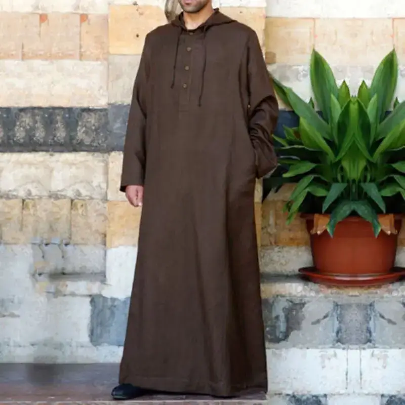 2024 Muslim Robe Long Hooded Muslim Shirt Brown — feature 2