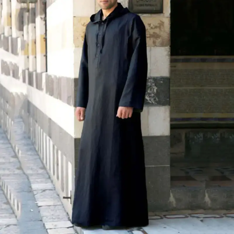 2024 Muslim Robe Long Hooded Muslim Shirt Brown — feature 3