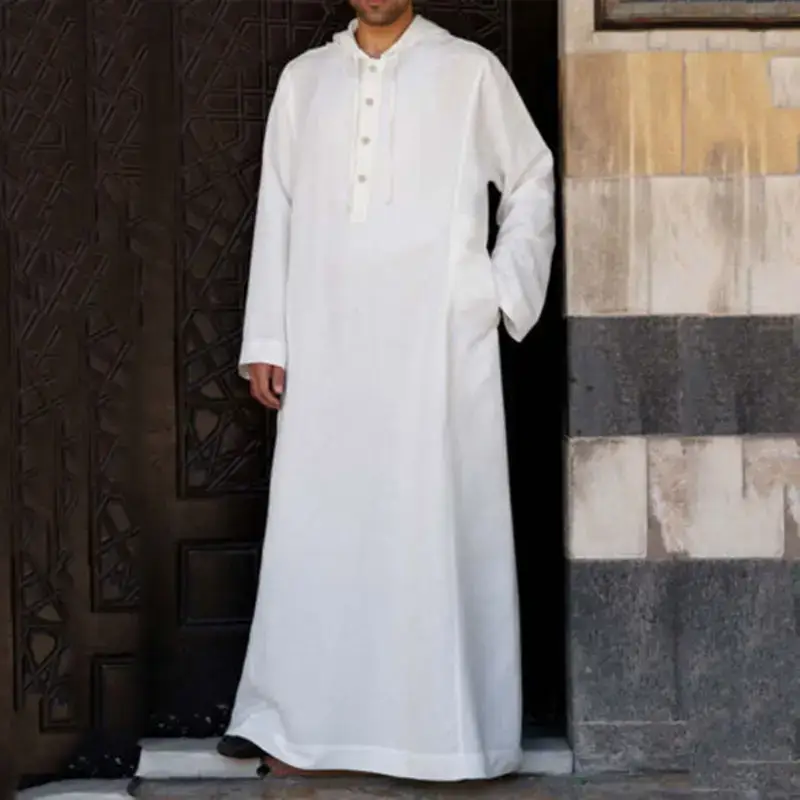 2024 Muslim Robe Long Hooded Muslim Shirt Brown — feature 4