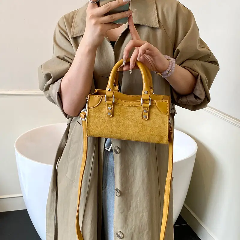 Small Square Brown Leather Handbag for Women - Image 8