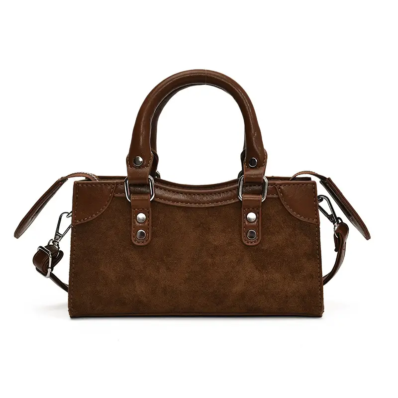 Small Square Brown Leather Handbag for Women - Image 9